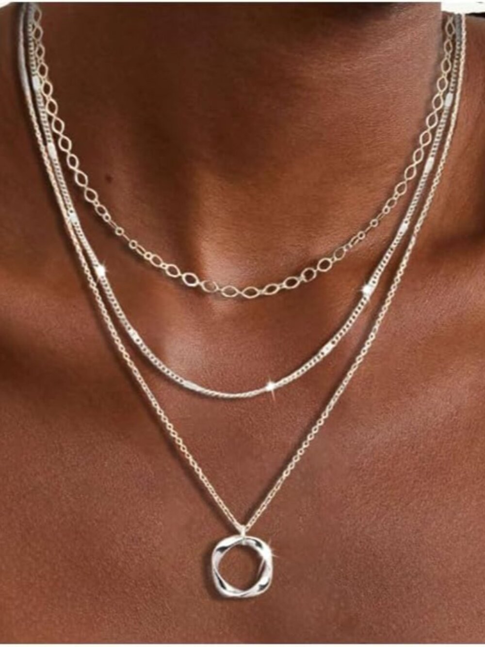 Layered Silver Necklaces for Women, Sterling Silver Stackable Stack Choker Neckl
